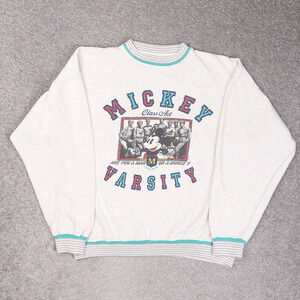 Vintage 90s Disney Mickey Varsity XL Gray Long Sleeve Pullover Sweatshirt